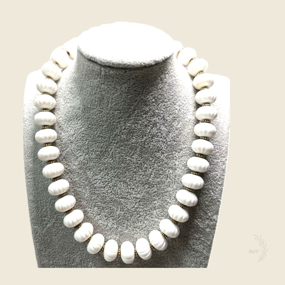 Vintage Monet White Lucite Melon Bead Necklace